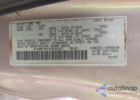 1997 Toyota Tacoma Base Sr5 V6 из США, поврежденный, VIN 4TAWN74N7VZ259187